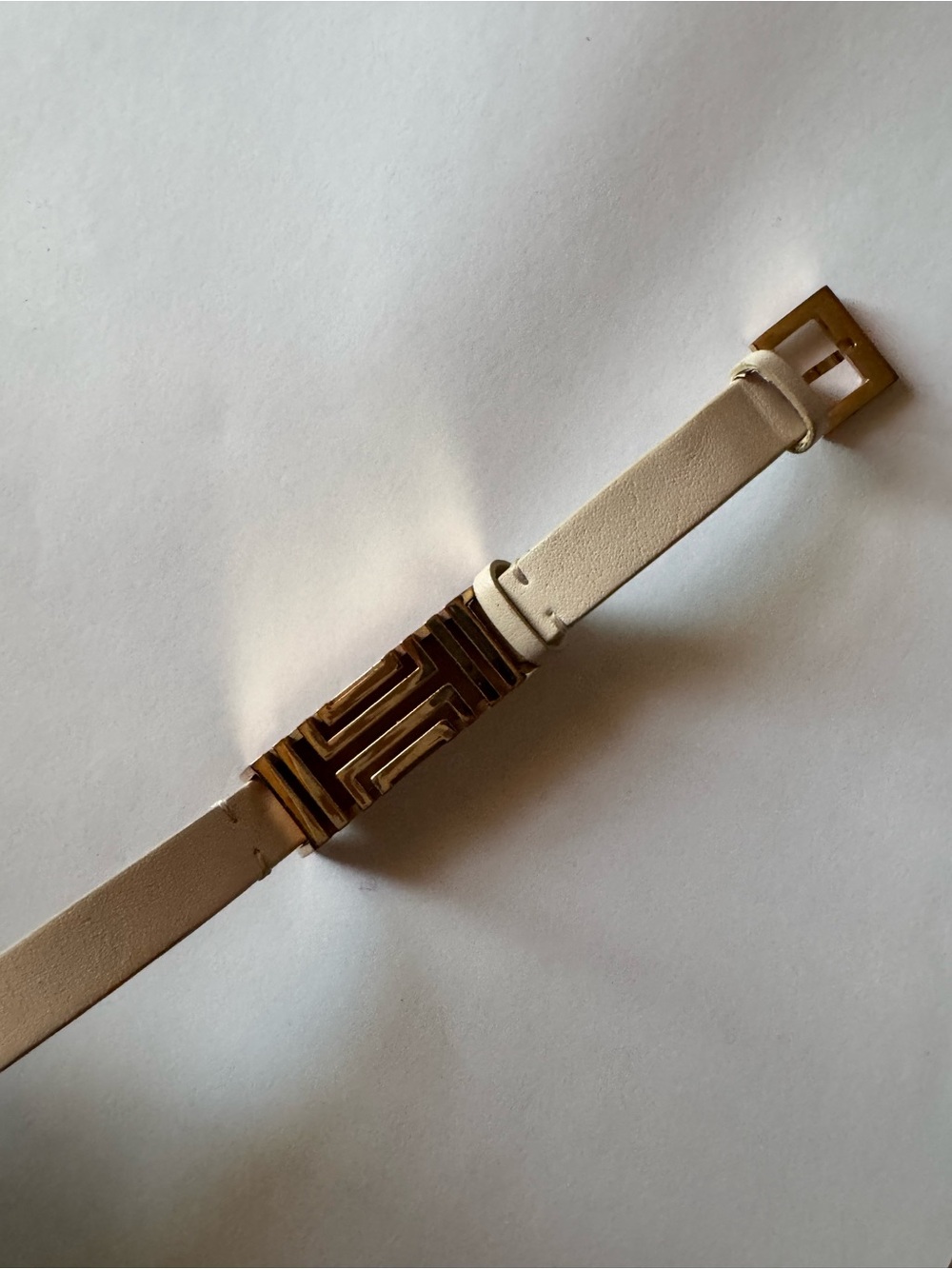 Coach White Leather Bracelet with Gold Geometric Link